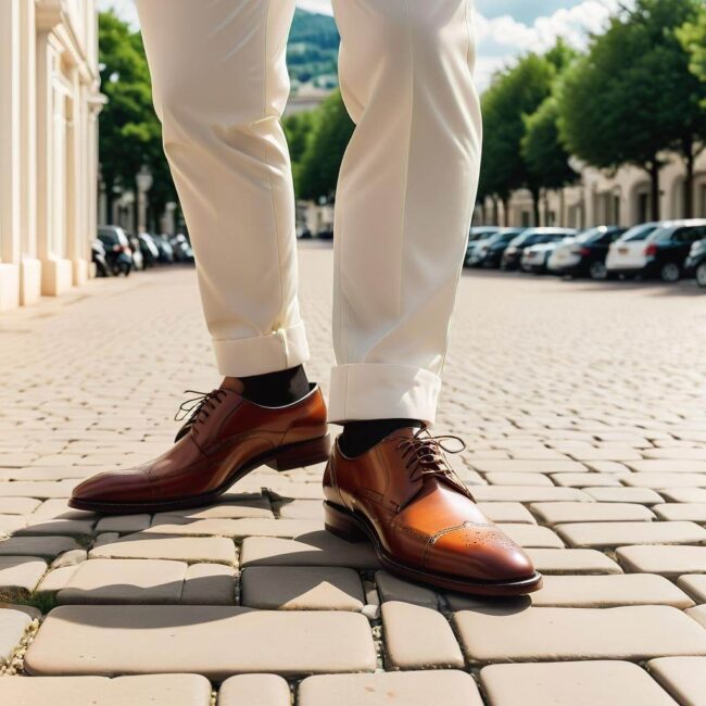 Półbuty męskie a białe spodnie chinos