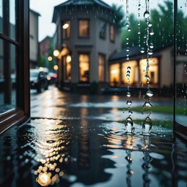 Szkło po opadach deszczu