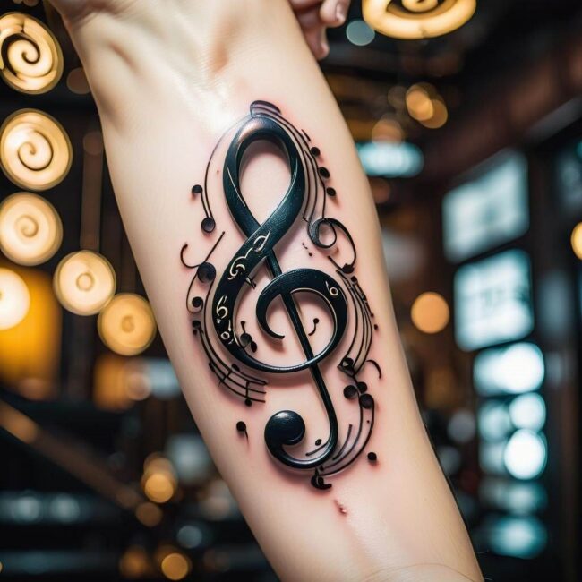 Tatuaże klucza basowego w technice watercolor