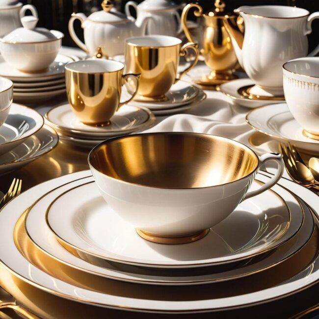 Zastawa stołowa na ślub biało złota